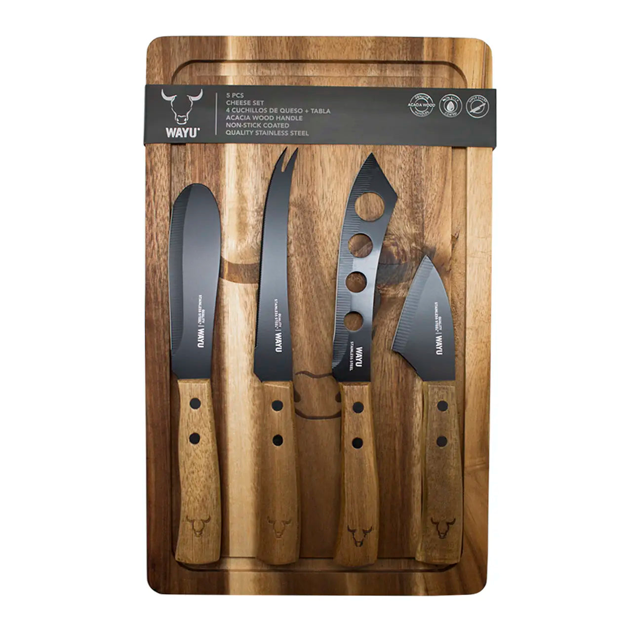 Set de aperitivo Bonne Vallée con tabla de madera, con 4 chuchillos para quesos