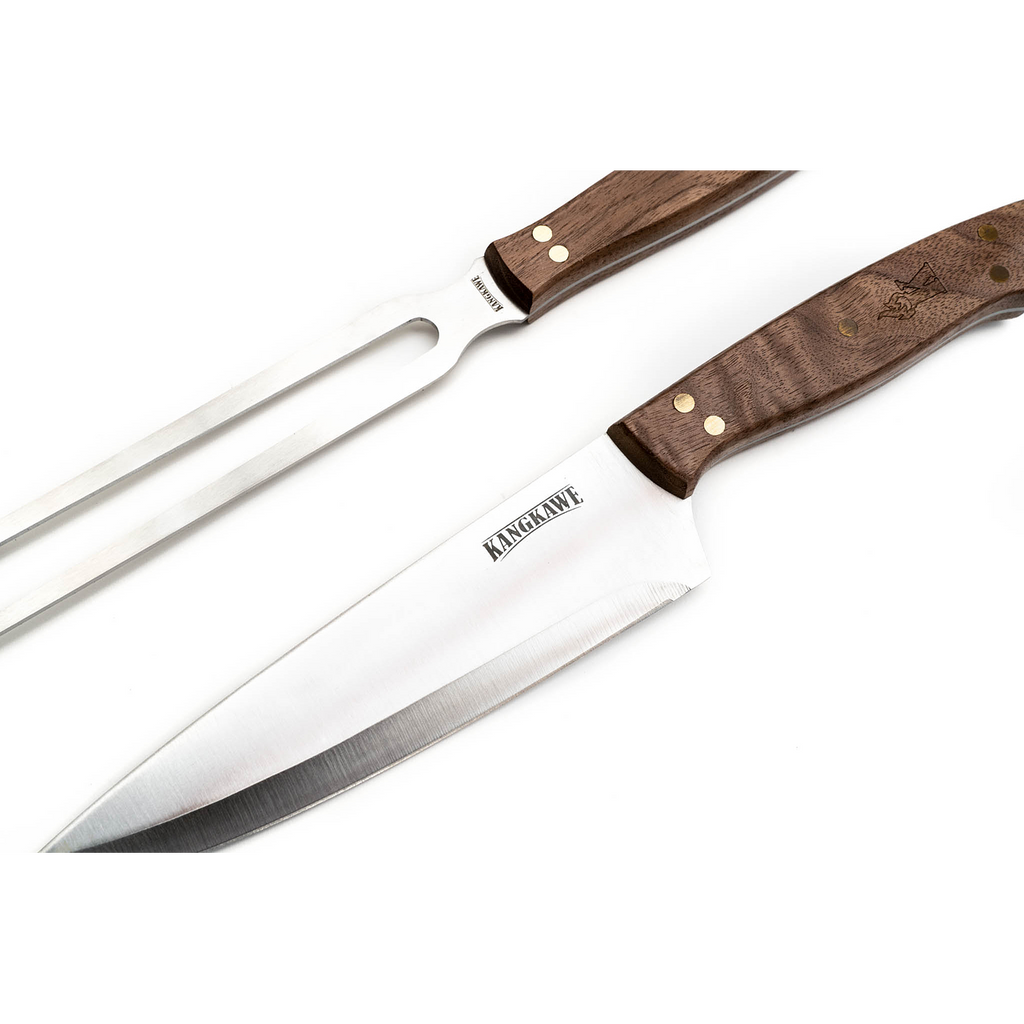 Set Tenedor y Cuchillo Parrillero con Forro de Cuero Café