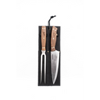 Set Tenedor y Cuchillo Parrillero Forro de cuero Negro