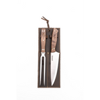 Set Tenedor y Cuchillo Parrillero con Forro de Cuero Café